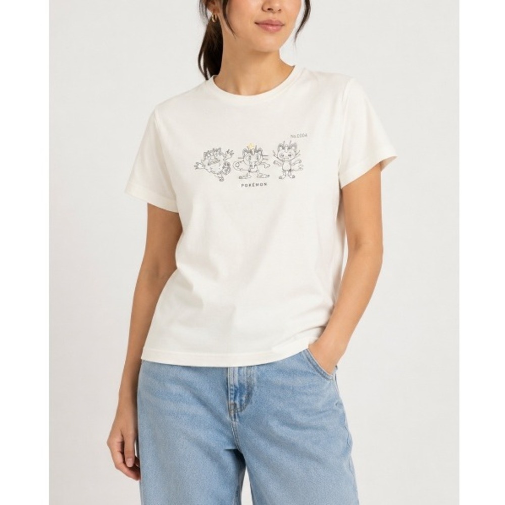 Uniqlo Unisex Off White Pokemon UT Graphic T-Shirt Meowth Sketch‎ Size M NWT